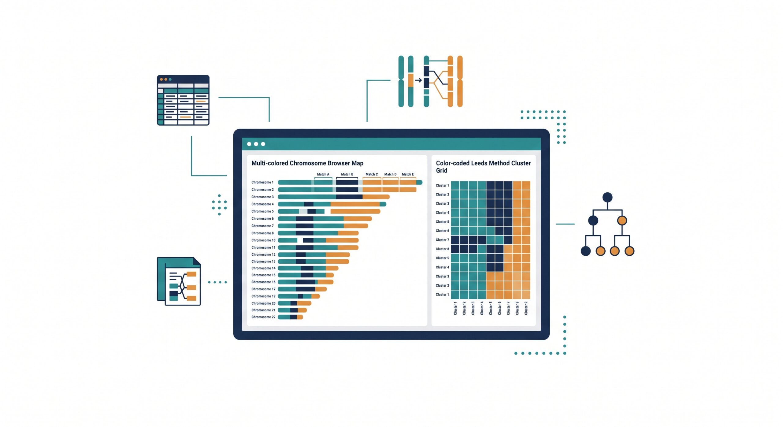 Illustration of integrating multi-test DNA data into tools like GEDmatch and DNA Painter