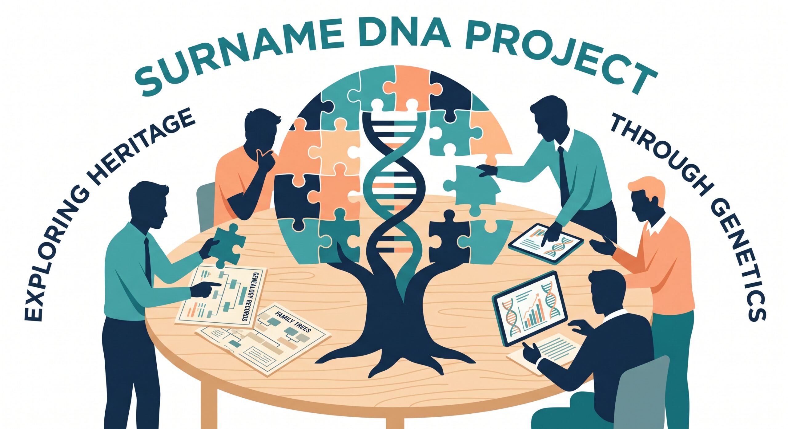 Genealogists collaborating in a Surname DNA Project to reconstruct common paternal lineages using Y-DNA.